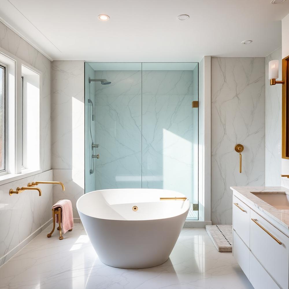 Renovated bathroom with walk-in shower and modern vanity