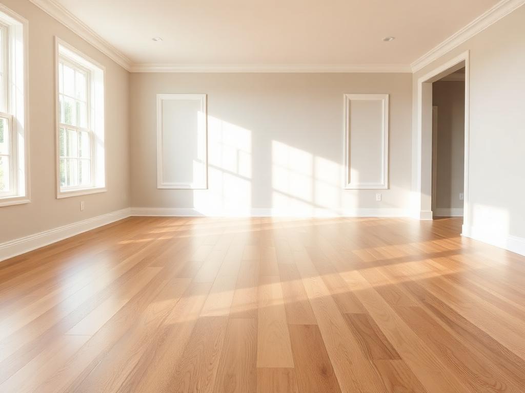 Newly installed hardwood flooring in a renovated home